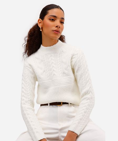 suéter feminino de tricot texturizado off white G suéter feminino de tricot texturizado off white G