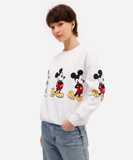 blusão feminino de moletom felpado mickey off white PP