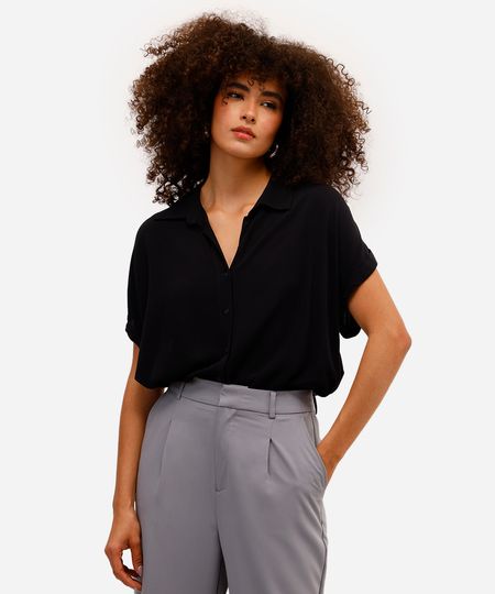 camisa feminina viscose manga curta preta G