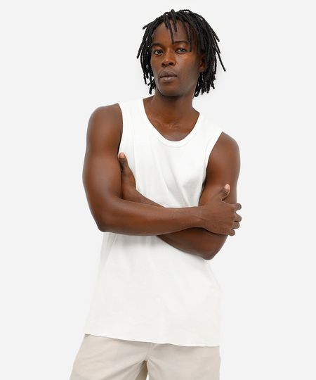 regata masculina de algodão texturizada off white P regata masculina de algodão texturizada off white P