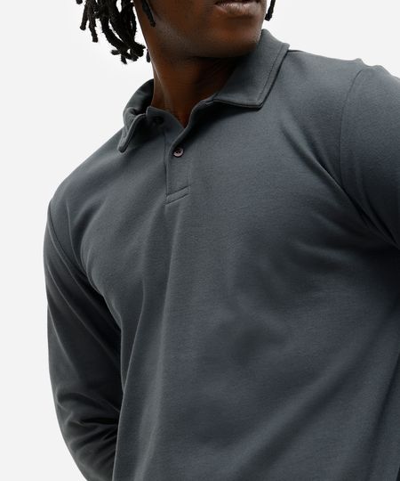 polo básica masculina manga longa cinza P polo básica masculina manga longa cinza P