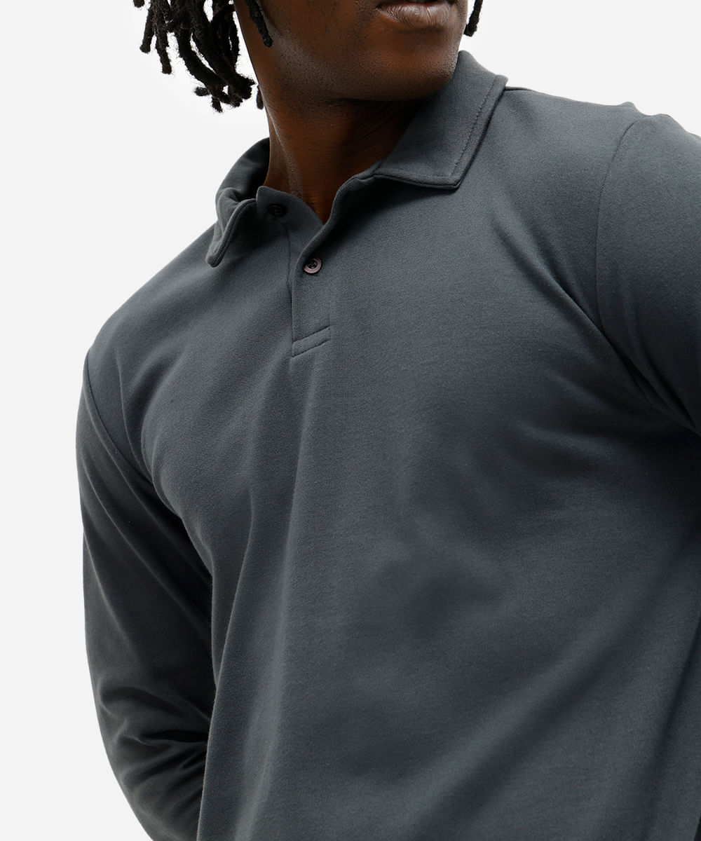 polo básica masculina manga longa cinza