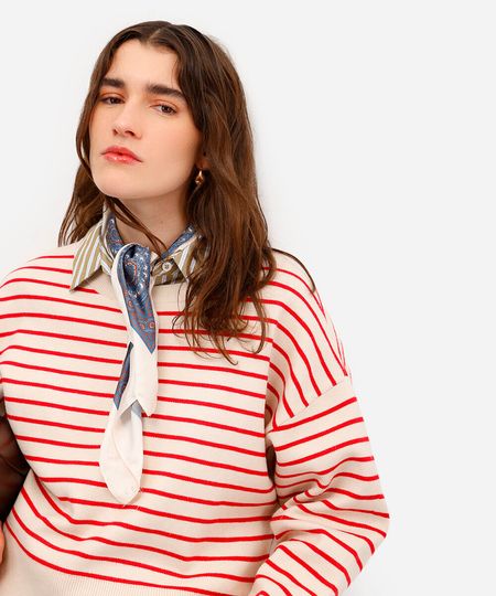 suéter feminino de tricot listrado vermelho PP