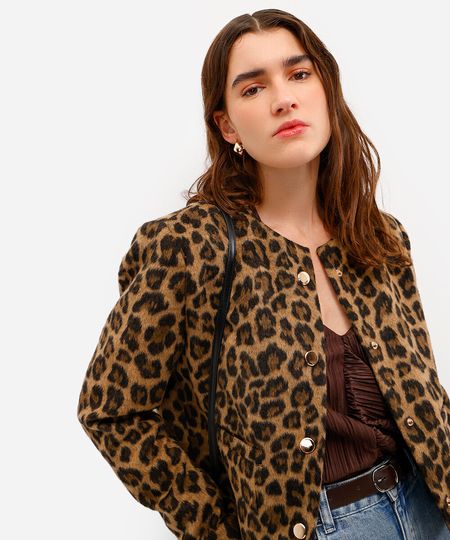 casaco feminino animal print texturizado marrom P