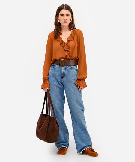 calça reta feminina jeans cintura alta azul 36