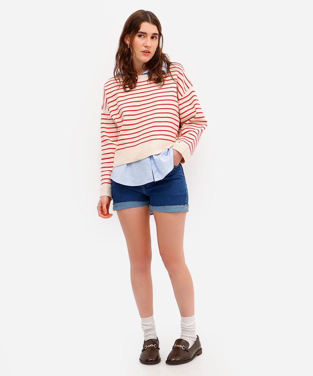 Vista 2 short hot pant feminino jeans cintura alta azul C&A Jeans Claro C&A Jeans Claro