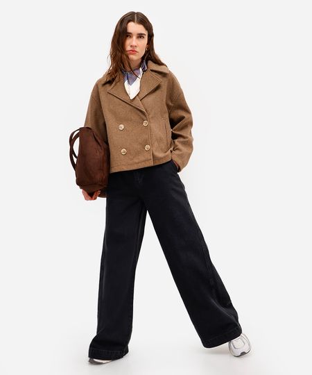 calça wide leg feminina jeans preta 38