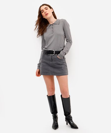 short saia feminino jeans cintura alta cinza 38