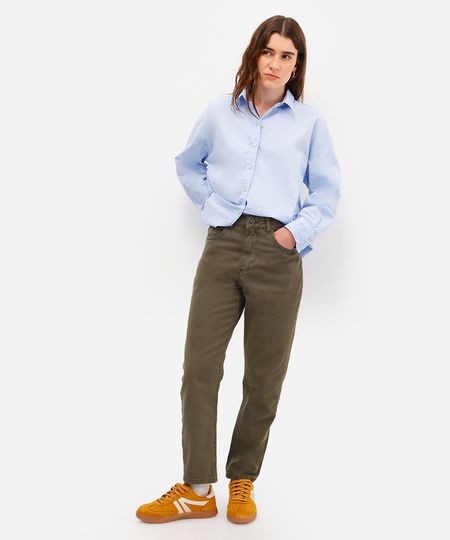 calça mom feminina de sarja cintura alta verde 34