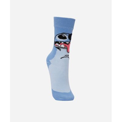 meia cano alto stitch azul