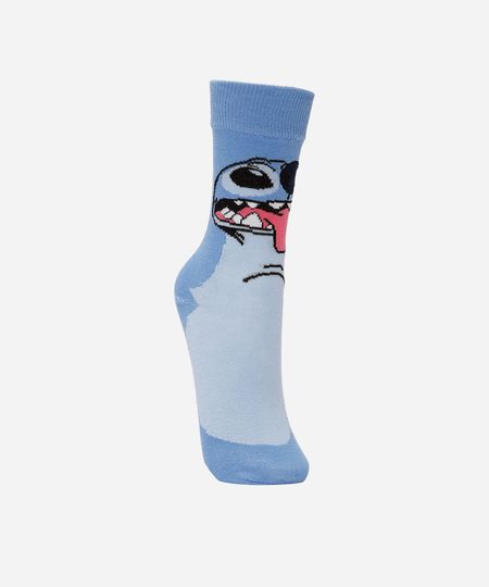 meia cano alto stitch azul 26-29