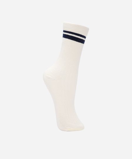 meia cano longo de algodão listrada off white 34-39