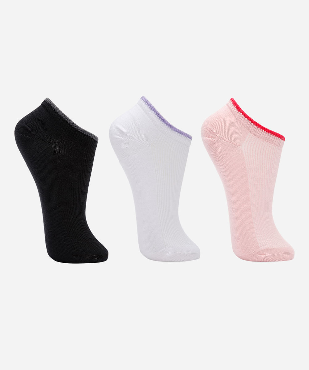 kit de 3 meias cano baixo lupo colorido