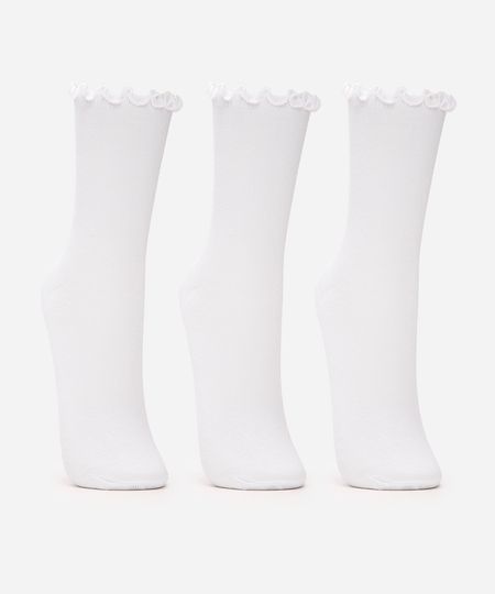 kit 3 meias cano alto frufru branco 34-39