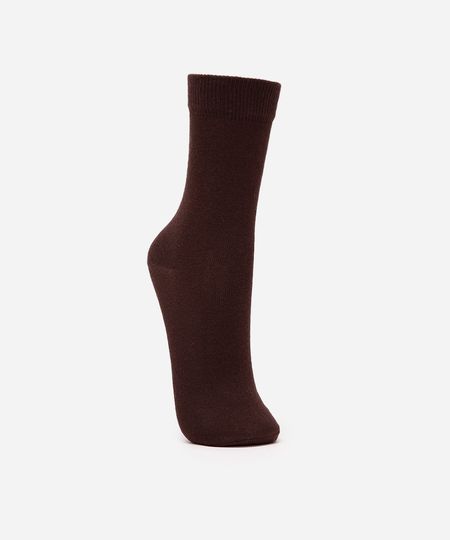 meia cano longo de algodão marrom 34-39 meia cano longo de algodão marrom 34-39