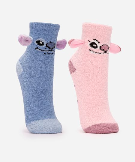 kit 2 meias infantis em fleece stitch e angel colorido 23 - 28 kit 2 meias infantis em fleece stitch e angel colorido 23 - 28