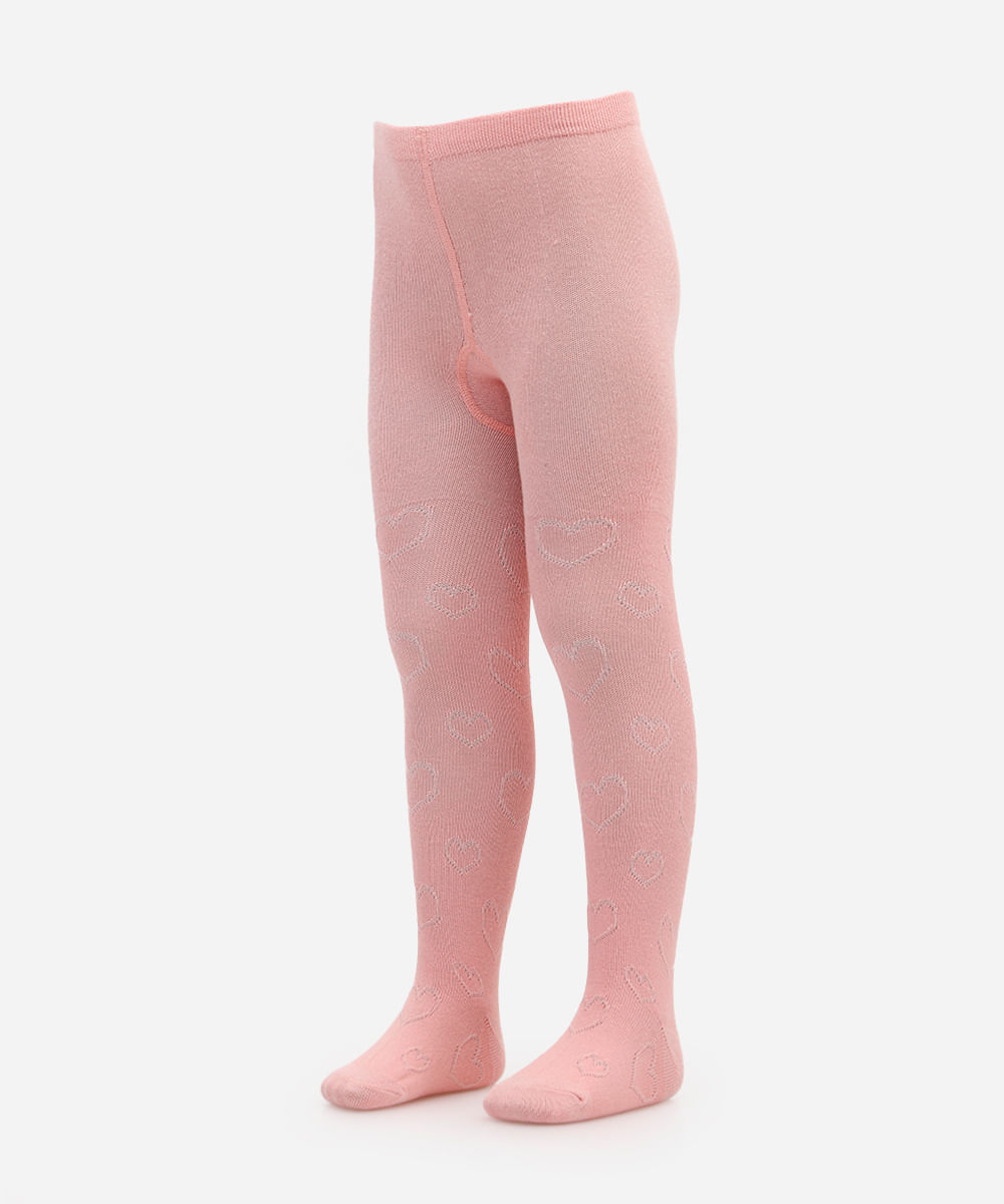 meia calça infantil corações rosa