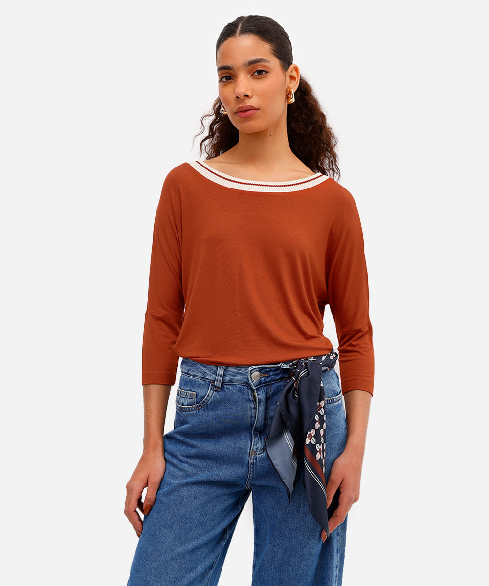 blusa feminina de viscose decote redondo laranja
