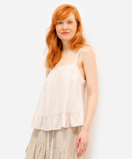 blusa feminina de viscose alça fina com babado bege G