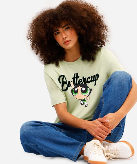 camiseta feminina de viscose meninas super poderosas com amarração verde P camiseta feminina de viscose meninas super poderosas com amarração verde P