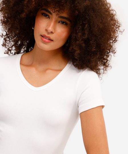 blusa baby look feminina básica decote v off white P