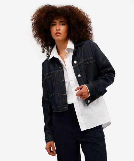 jaqueta cropped feminina jeans azul G