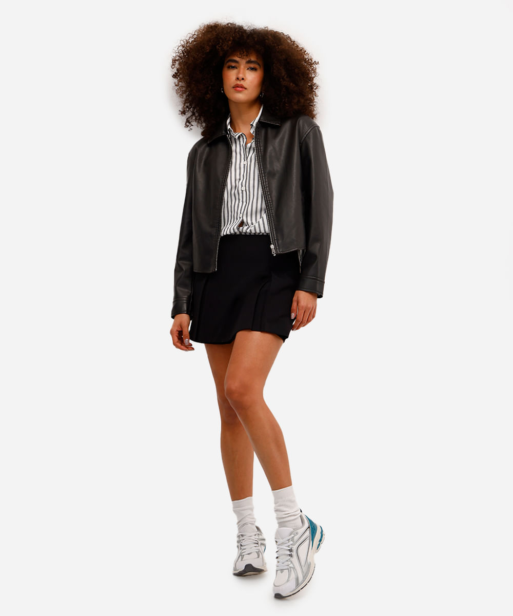 short saia feminino com pregas preto