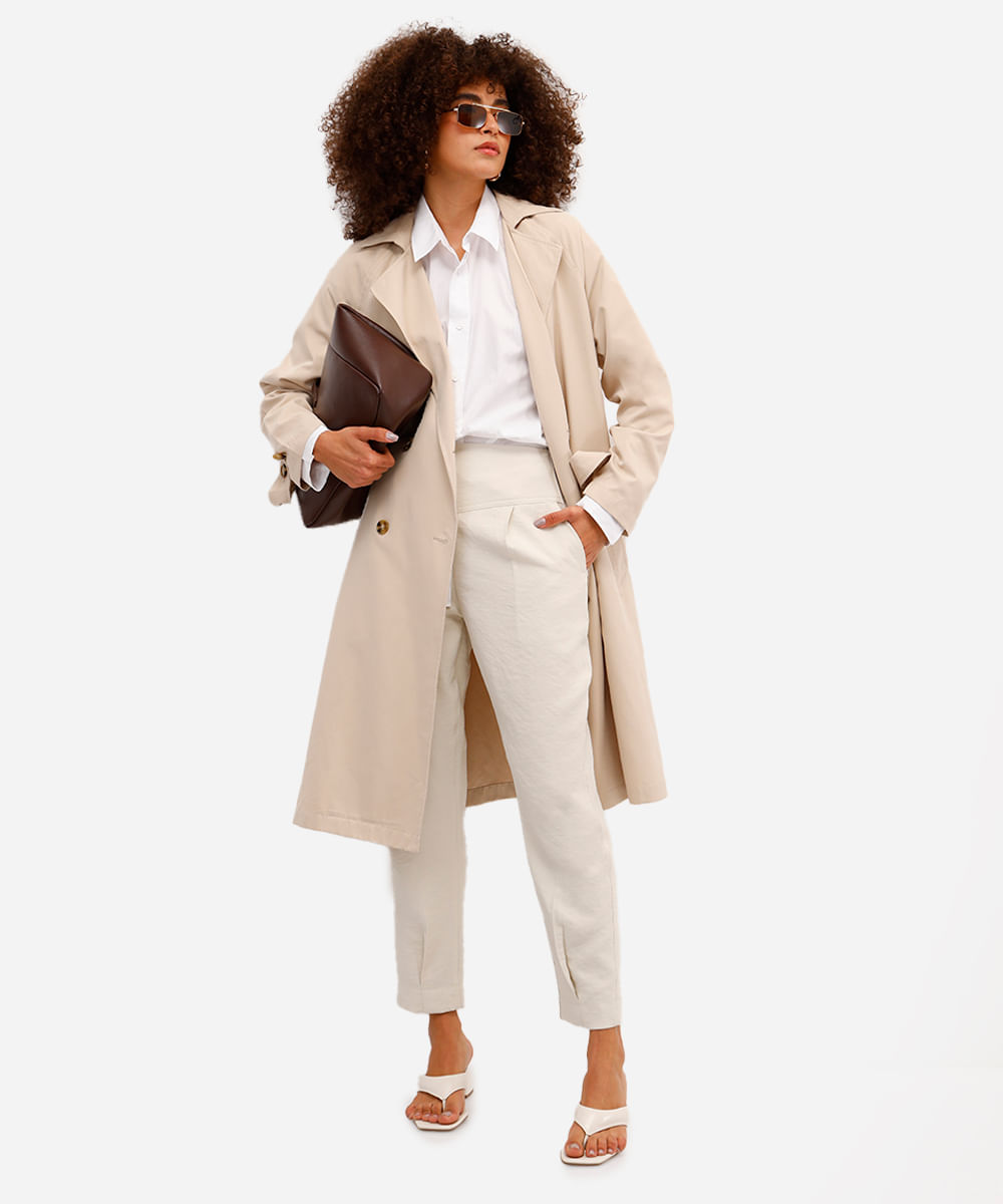 calça feminina de viscose com pregas bege