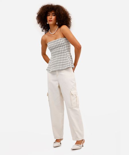 calça balloon feminina de sarja com bolsos cargo off white 40