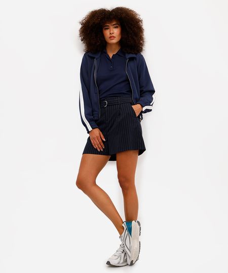 short feminino de alfaiataria risca de giz com cinto azul 40 short feminino de alfaiataria risca de giz com cinto azul 40