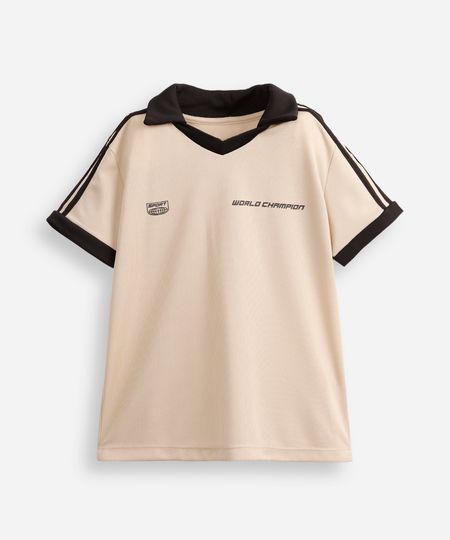 polo infantil esportiva com listras bege 6 polo infantil esportiva com listras bege 6