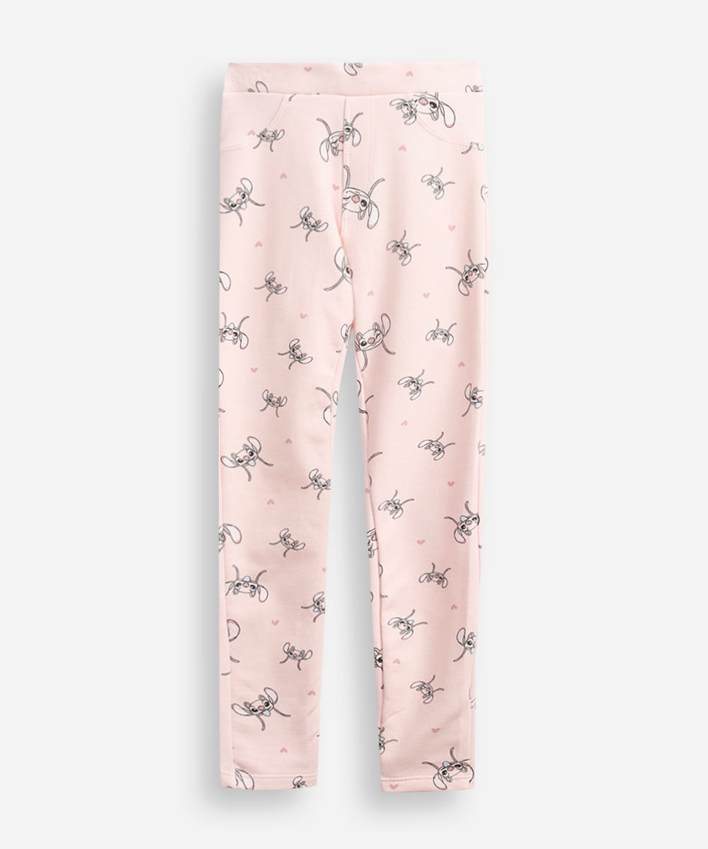 calça legging infantil de algodão angel stitch rosa