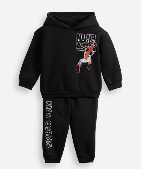 conjunto longo infantil de moletom homem aranha preto 5