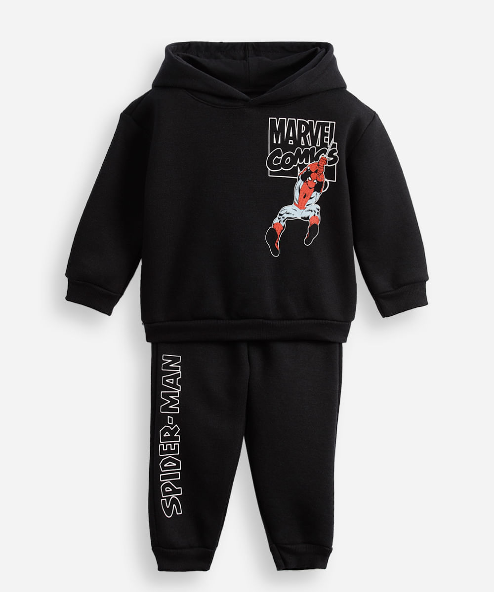 conjunto longo infantil de moletom homem aranha preto