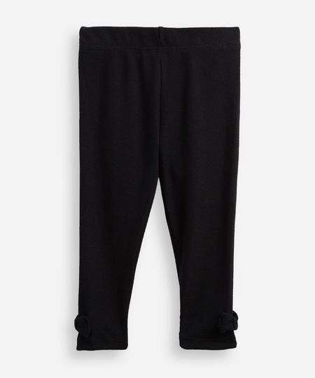 calça legging infantil de algodão com laços canelada preta 4