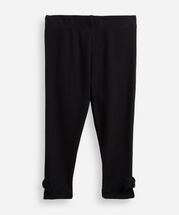 calça legging infantil de algodão com laços canelada preta 1