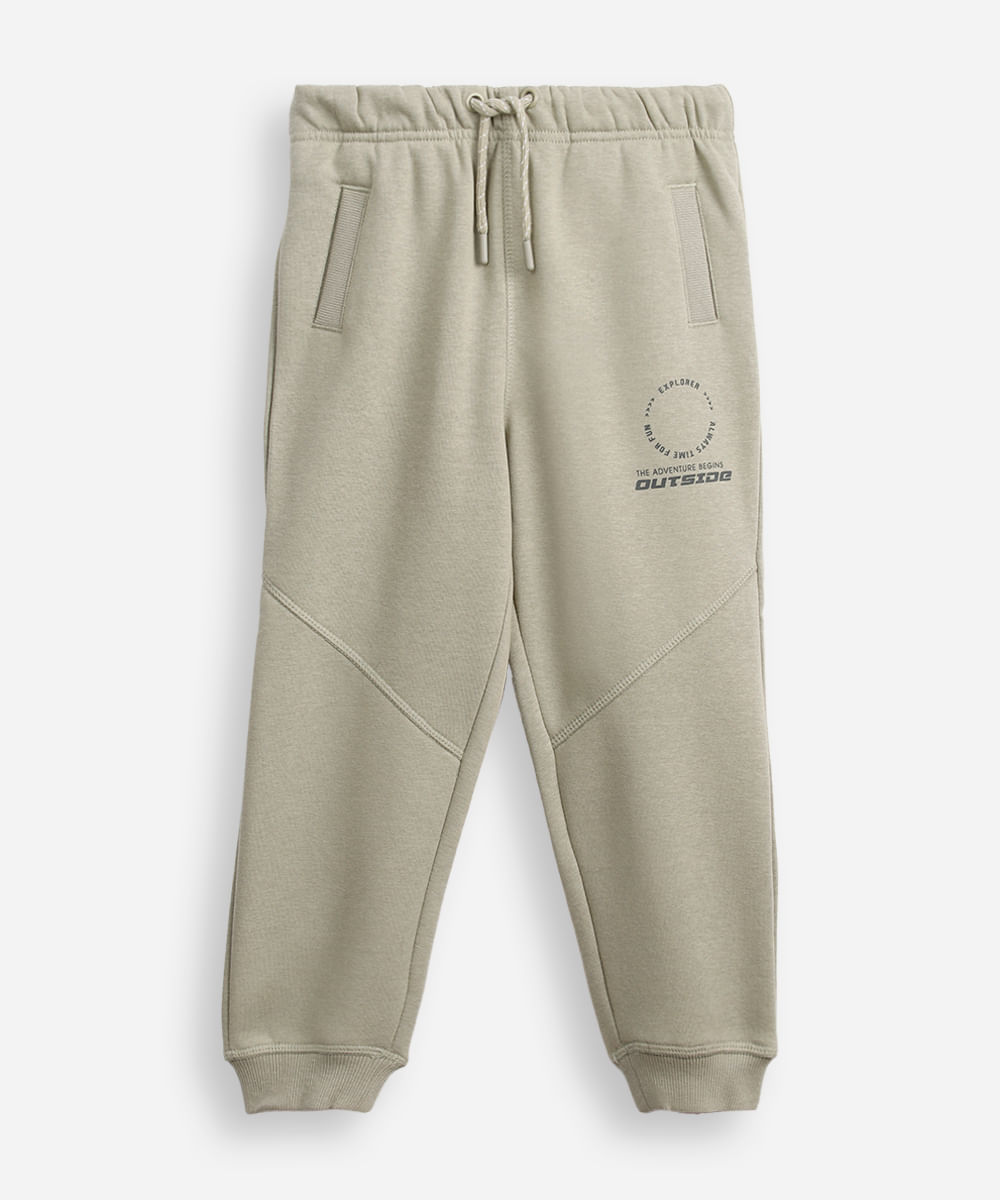 calça jogger infantil de moletom estampada verde