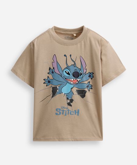 camiseta infantil de algodão stitch bege 12 camiseta infantil de algodão stitch bege 12