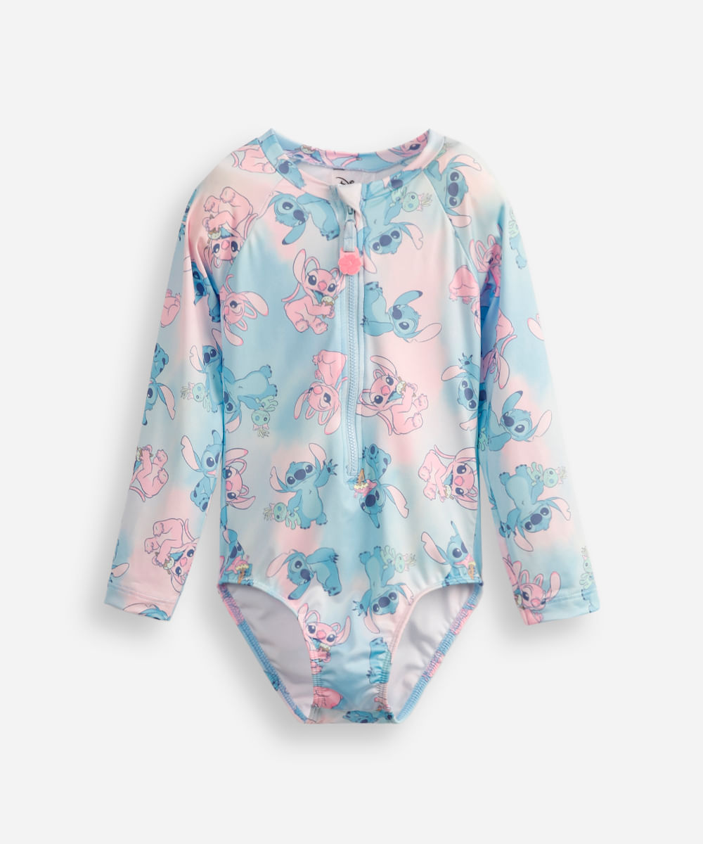 maiô infantil manga longa stitch colorido