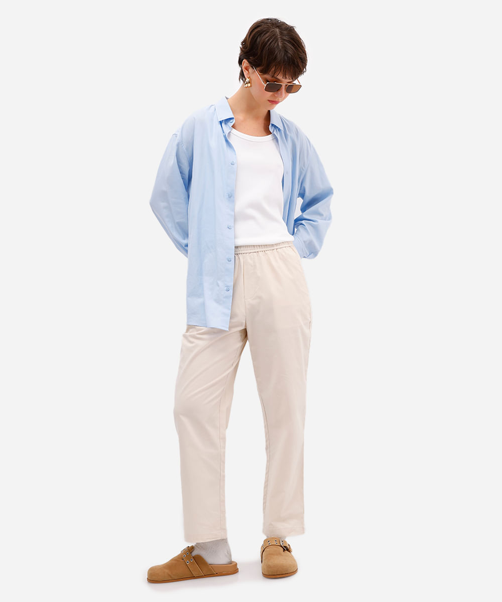 calça reta básica feminina de algodão bege