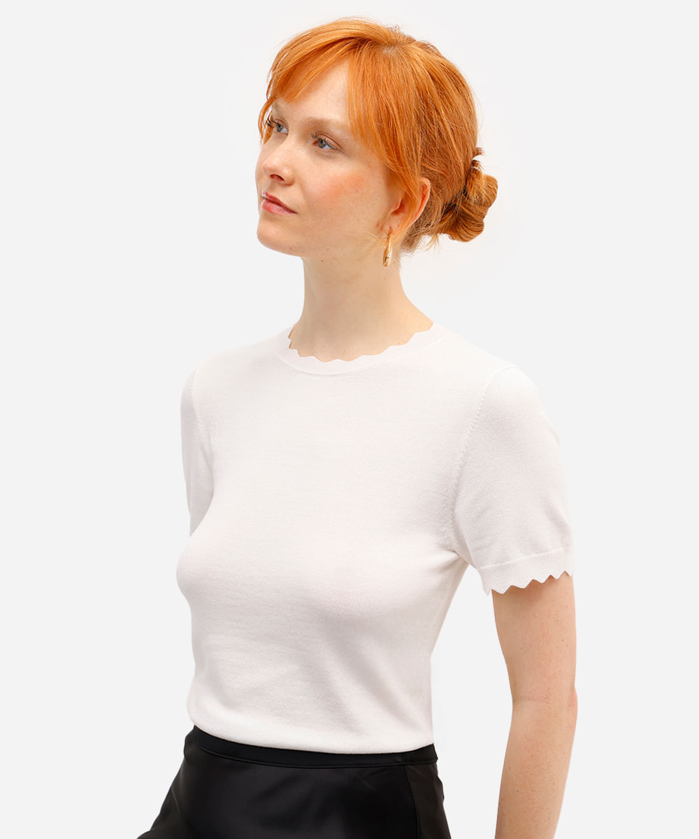 blusa feminina de tricot manga curta off white