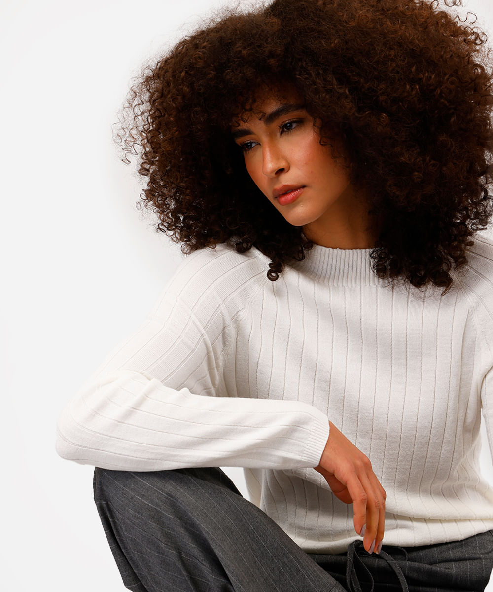 suéter feminino de tricot canelado off white