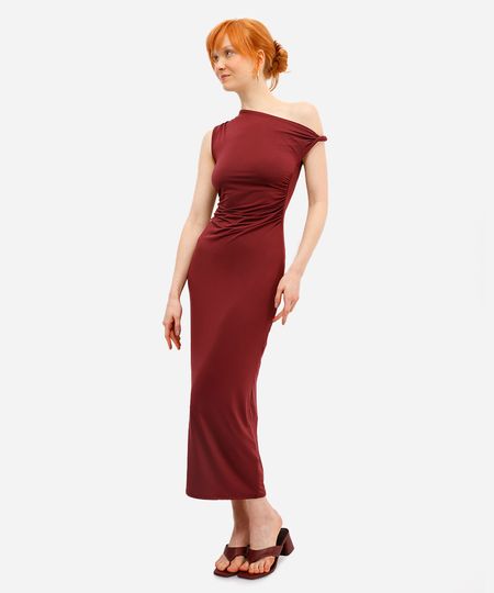 vestido midi feminino franzido vinho M