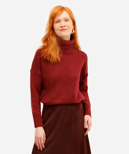 suéter feminino de tricot oversized gola alta vinho PP suéter feminino de tricot oversized gola alta vinho PP