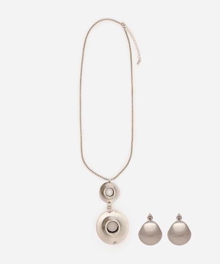 kit colar e brinco com pingente esfera prateado UNICO kit colar e brinco com pingente esfera prateado UNICO