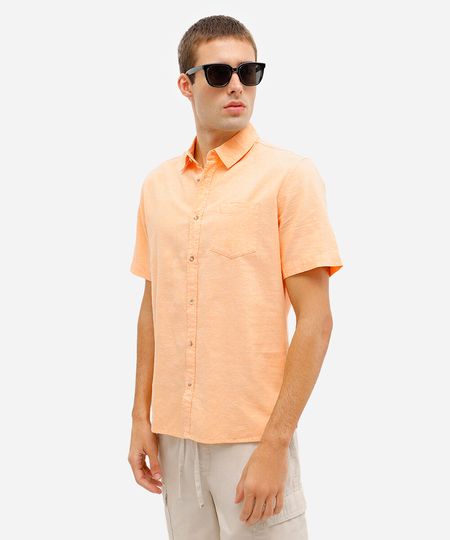 camisa comfort masculina com linho manga curta laranja M