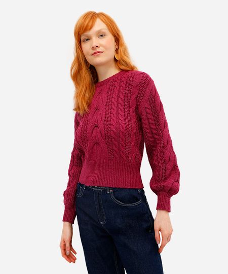 suéter feminino de tricot texturizado rosa GG suéter feminino de tricot texturizado rosa GG