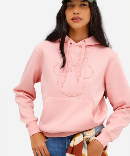 blusão feminino de moletom felpado com capuz minnie rosa P