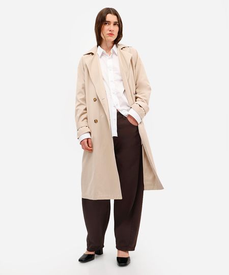 calça barrel feminina de sarja com recorte marrom 40 calça barrel feminina de sarja com recorte marrom 40