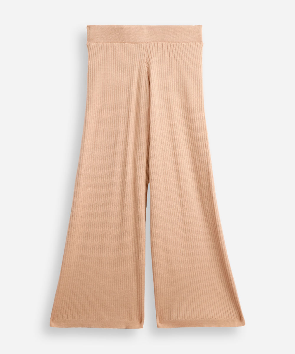 calça reta infantil de tricot canelado bege